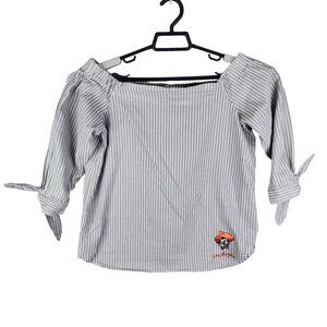 Womens Gameday Couture Gray White Striped Off-Shoulder Top Shirt OSU Cowboys S
